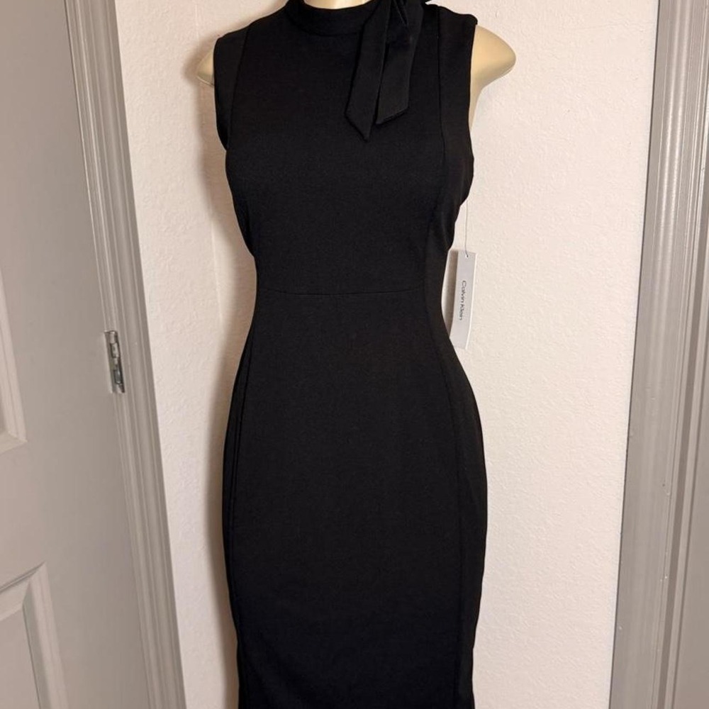 Calvin Klein knee length dress with bow detail at neck
